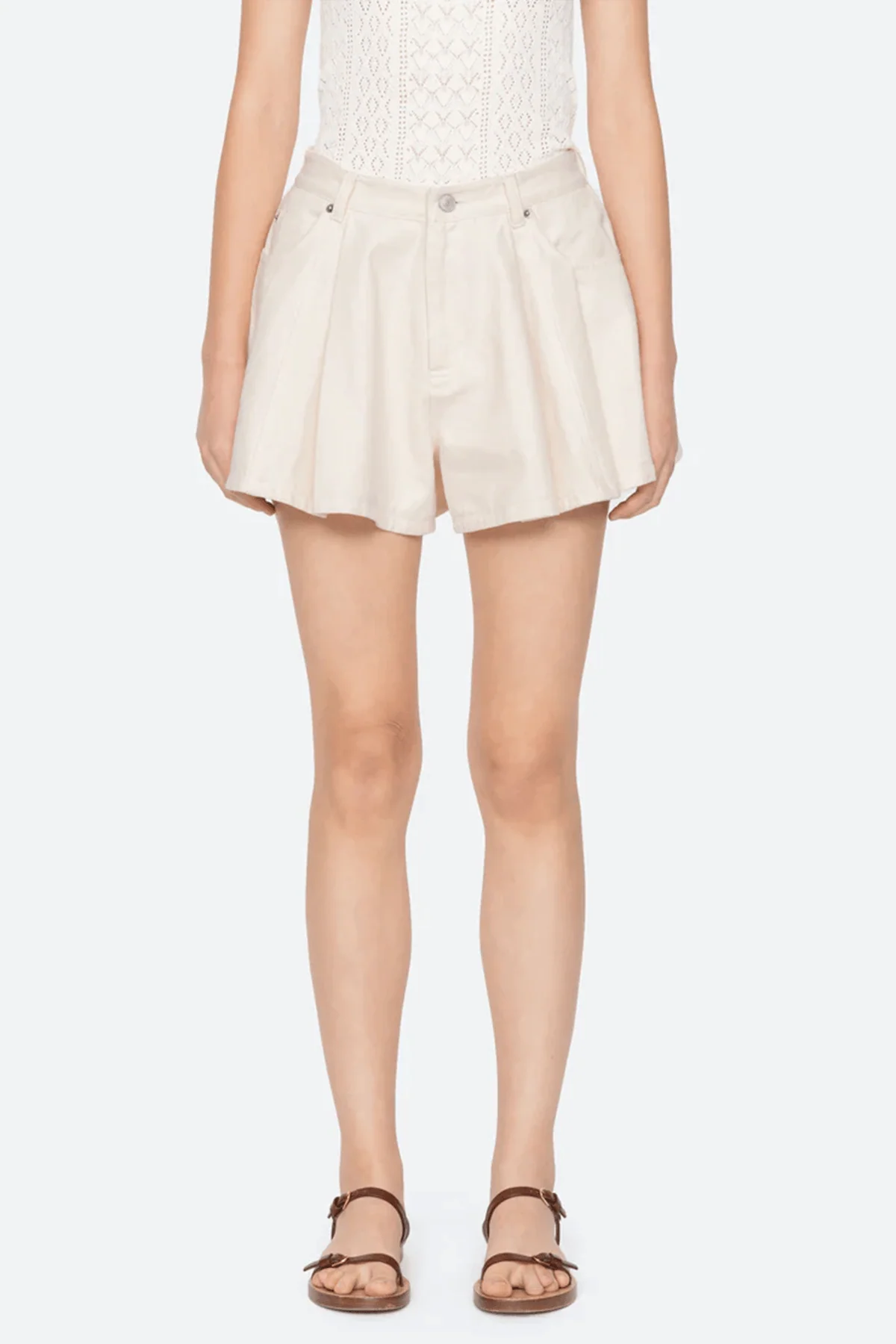 Stasia Denim Jean Shorts in Cream - Image 3