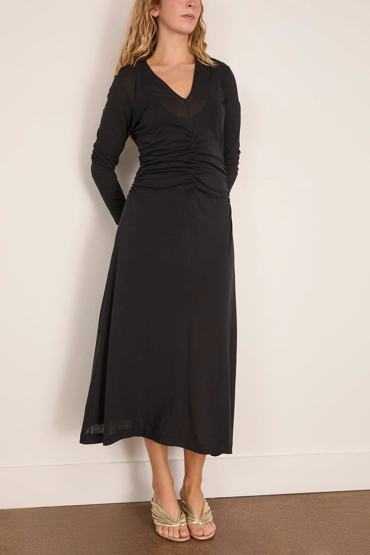 Steep V-Neck Dress in Black - Image 3