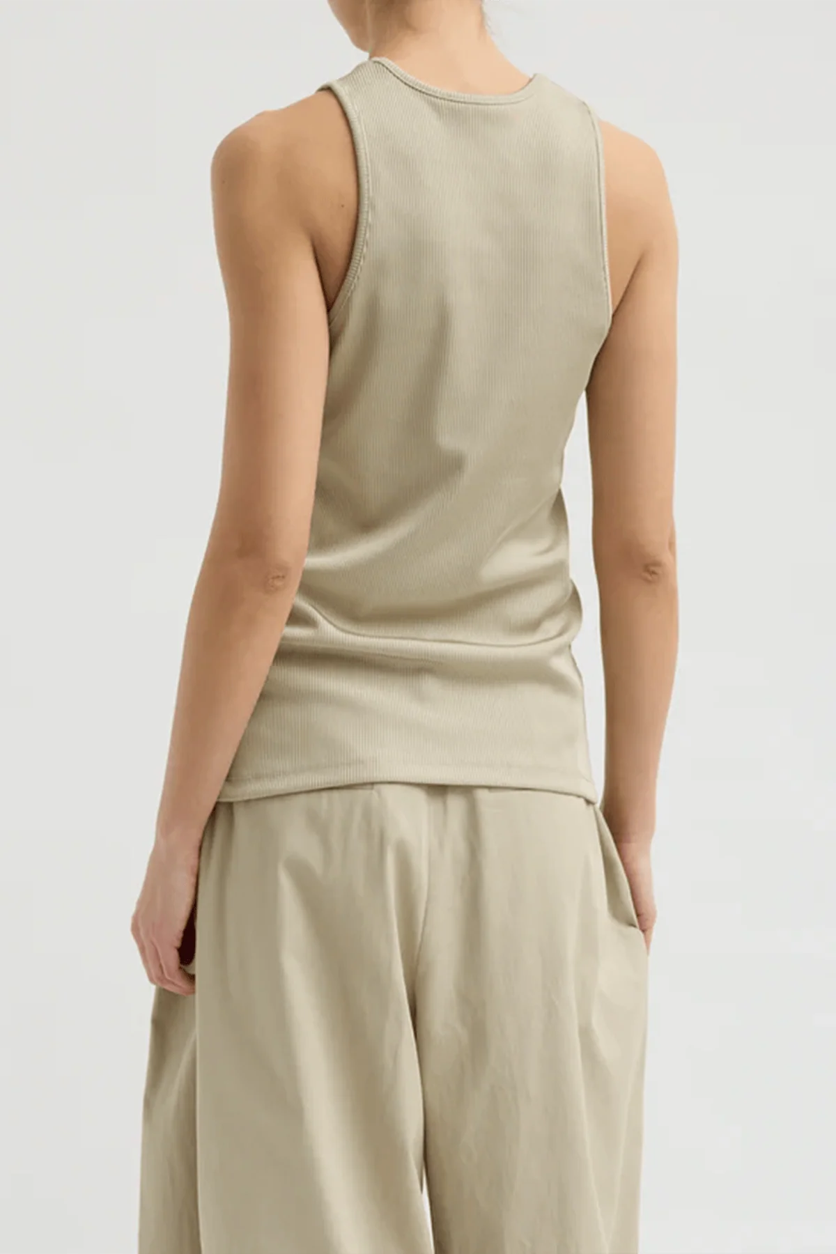 Stretch Luxe Rib Tank Top in Taupe - Image 4