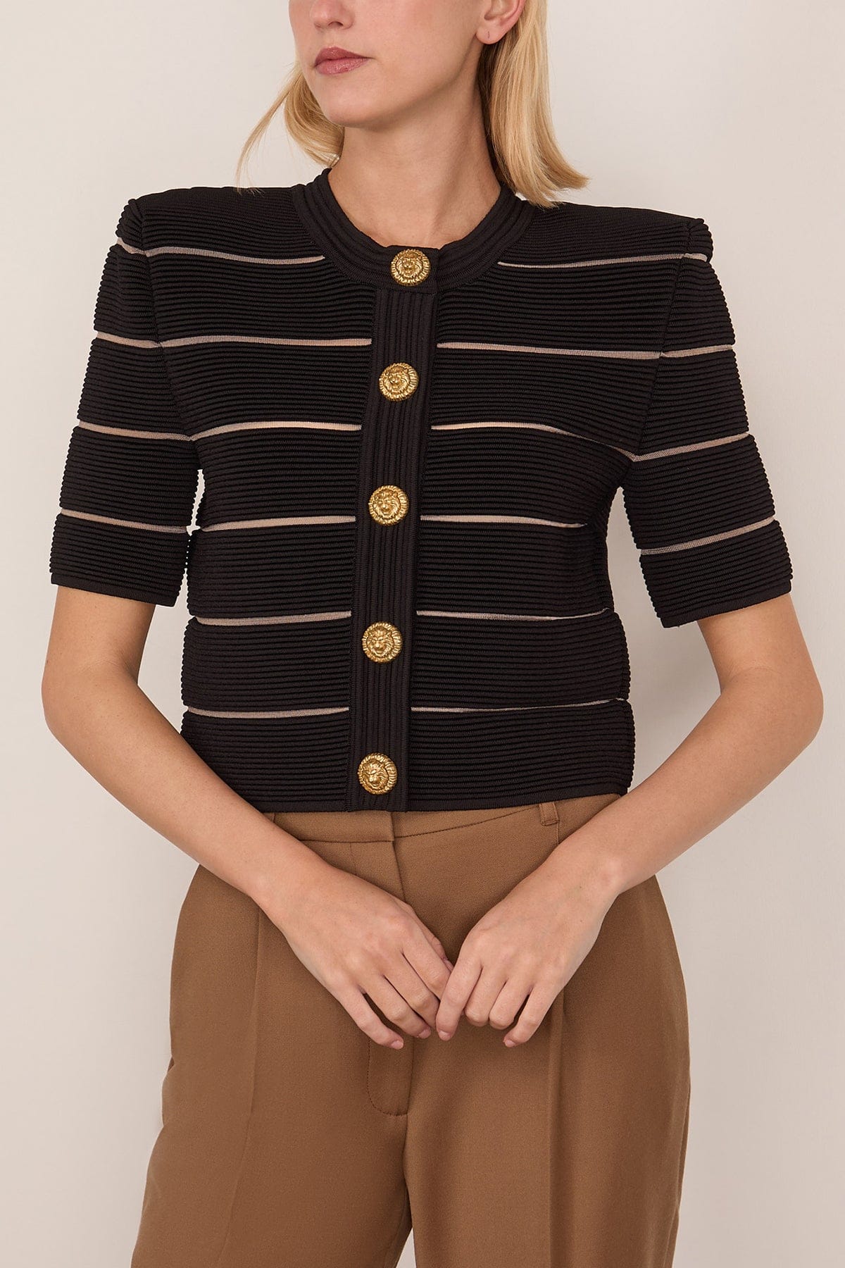 Stripe Knit Cardigan in Black - Image 3