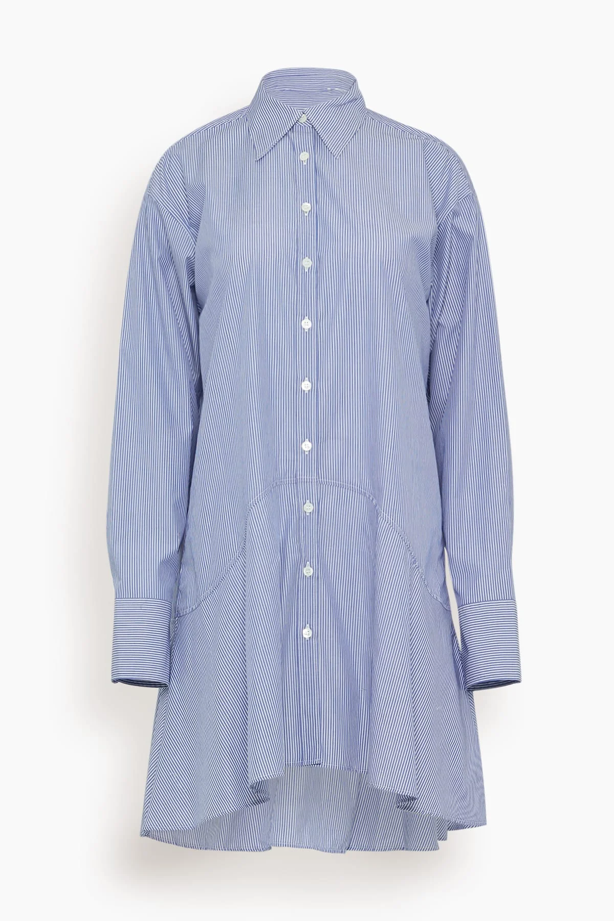 Striped Petal Bottom Shirt Dress in Blue Stripe