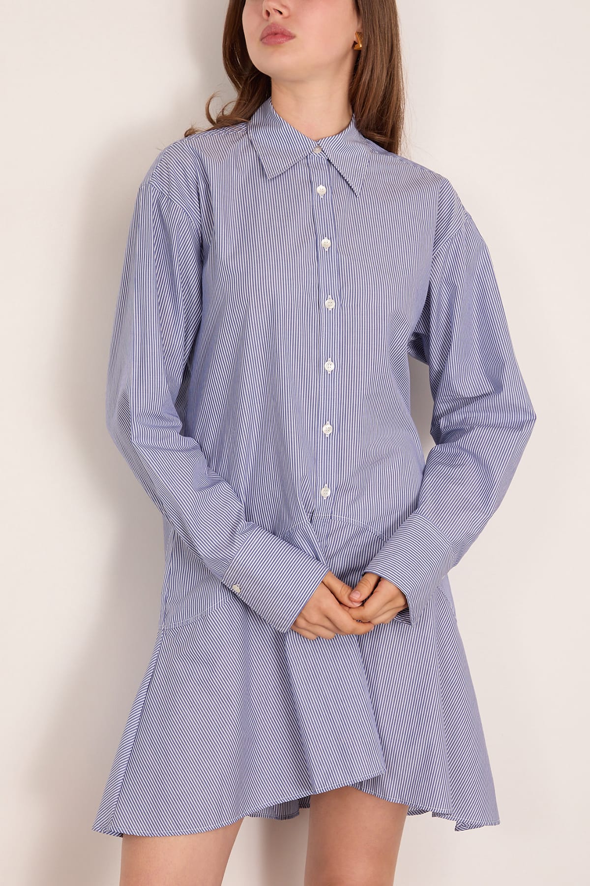 Striped Petal Bottom Shirt Dress in Blue Stripe - Image 3