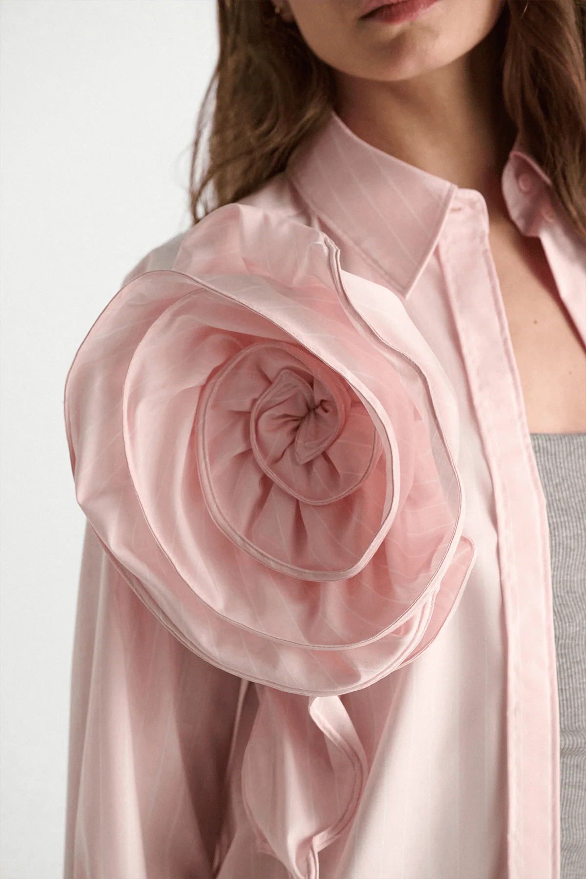 Striped Power Blouse in Rose White - Image 3