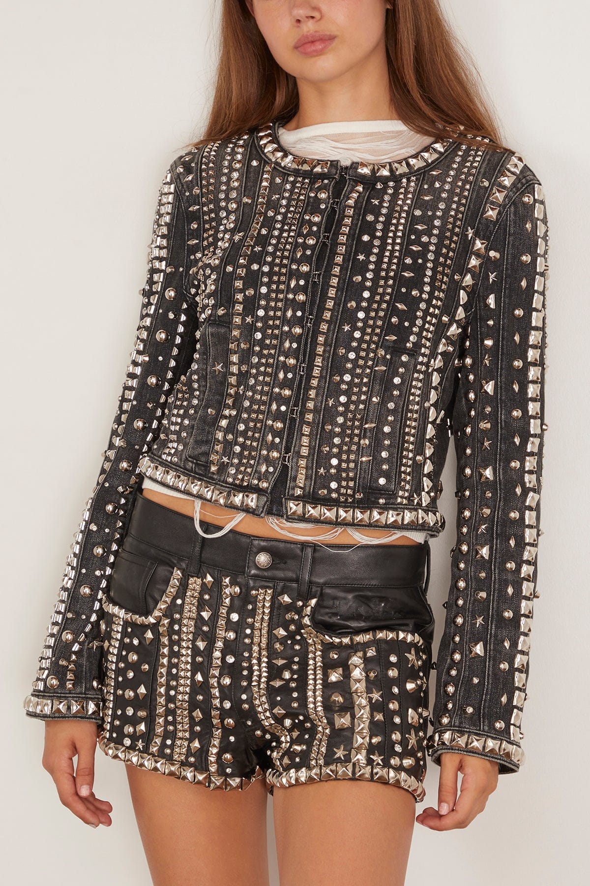 Studded Hook Front Denim Jacket in Kennet Black Stretch - Image 3