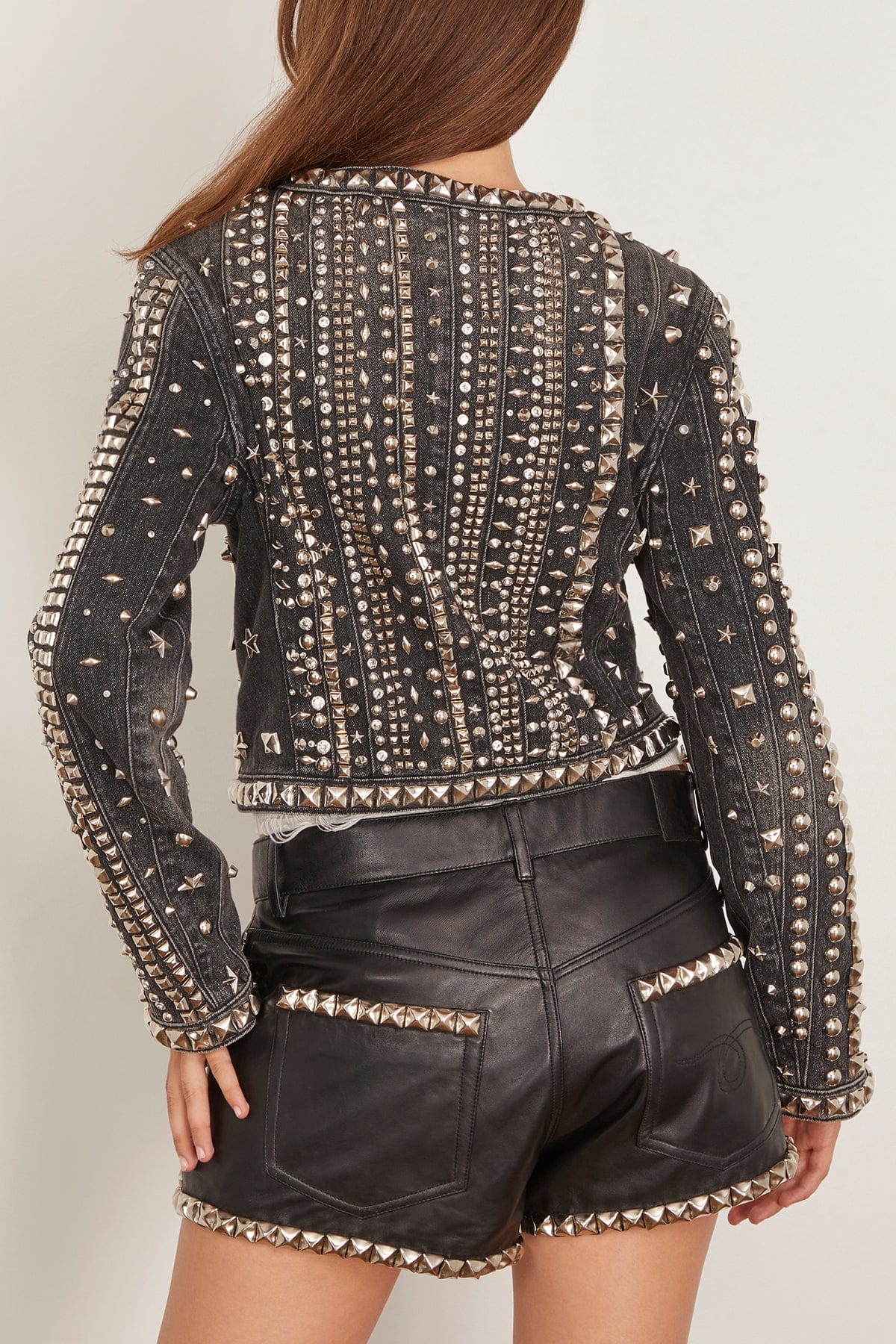 Studded Hook Front Denim Jacket in Kennet Black Stretch - Image 4