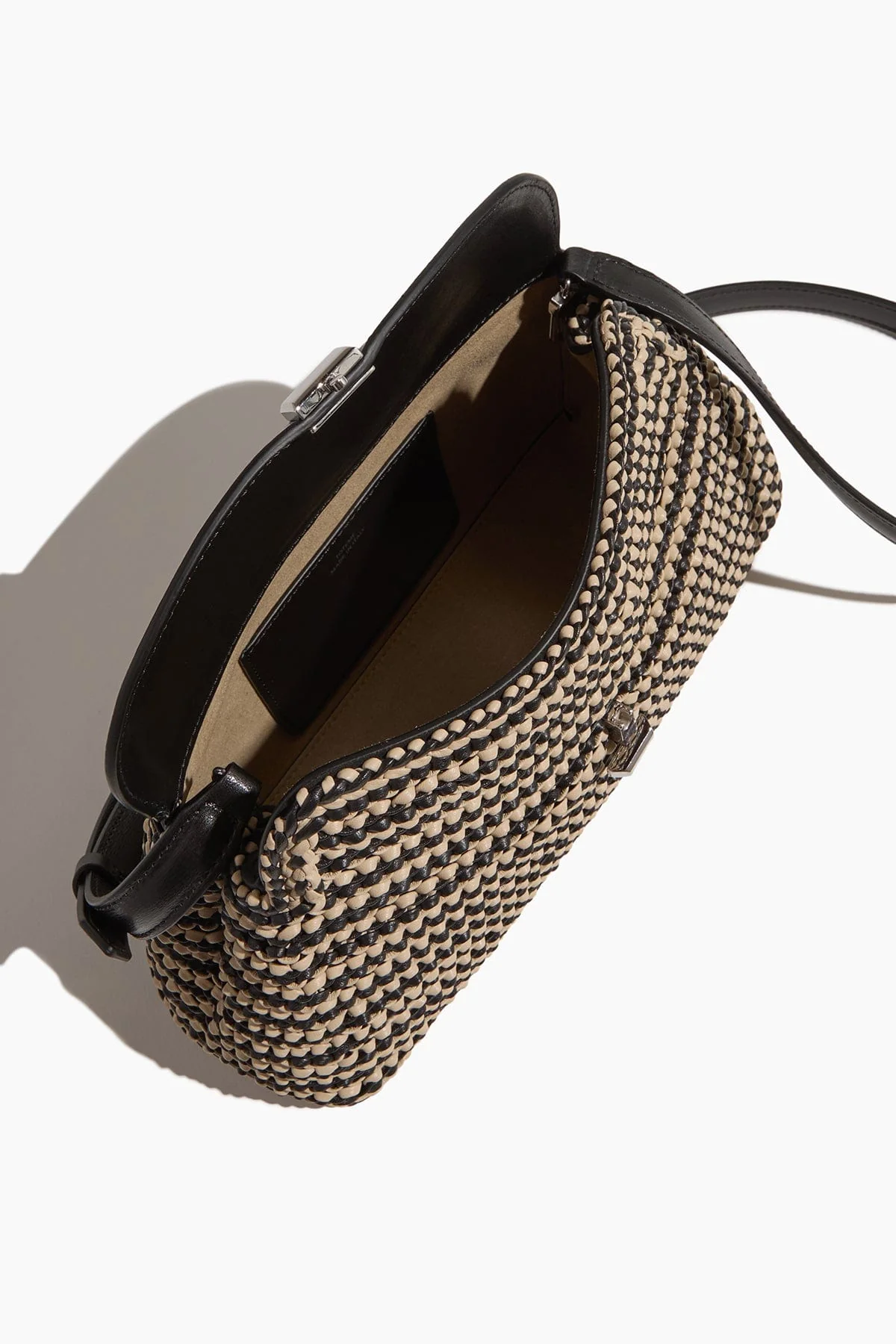 T-Lock Woven-Leather Clutch in Black/Sand - Image 4