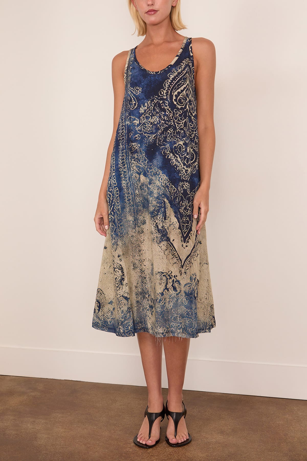 Tank Dress in Blue Distressed Medallion - Image 3