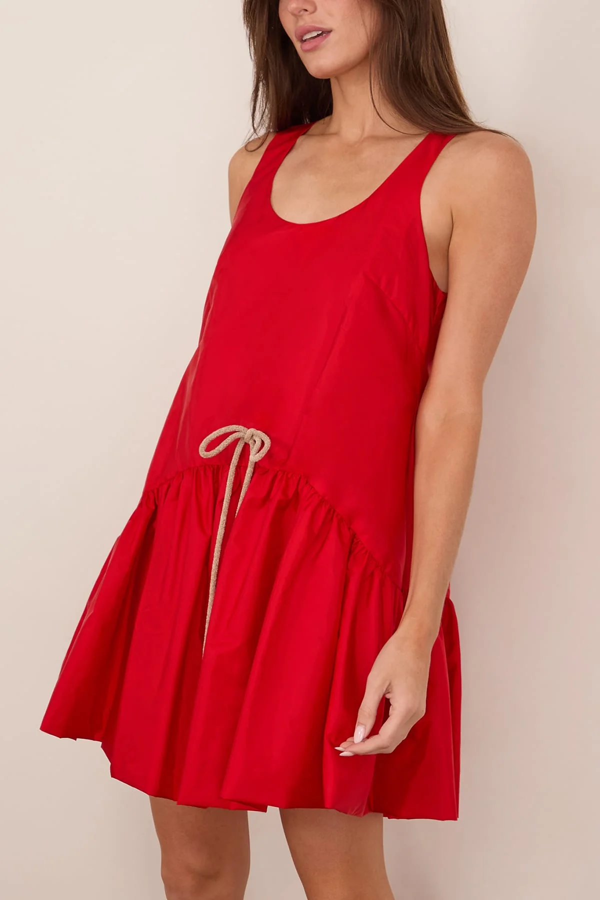 Tapered Back Peplum Mini Dress in Red/Taupe - Image 3