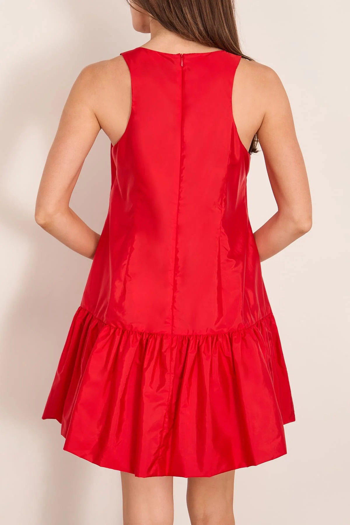 Tapered Back Peplum Mini Dress in Red/Taupe - Image 4