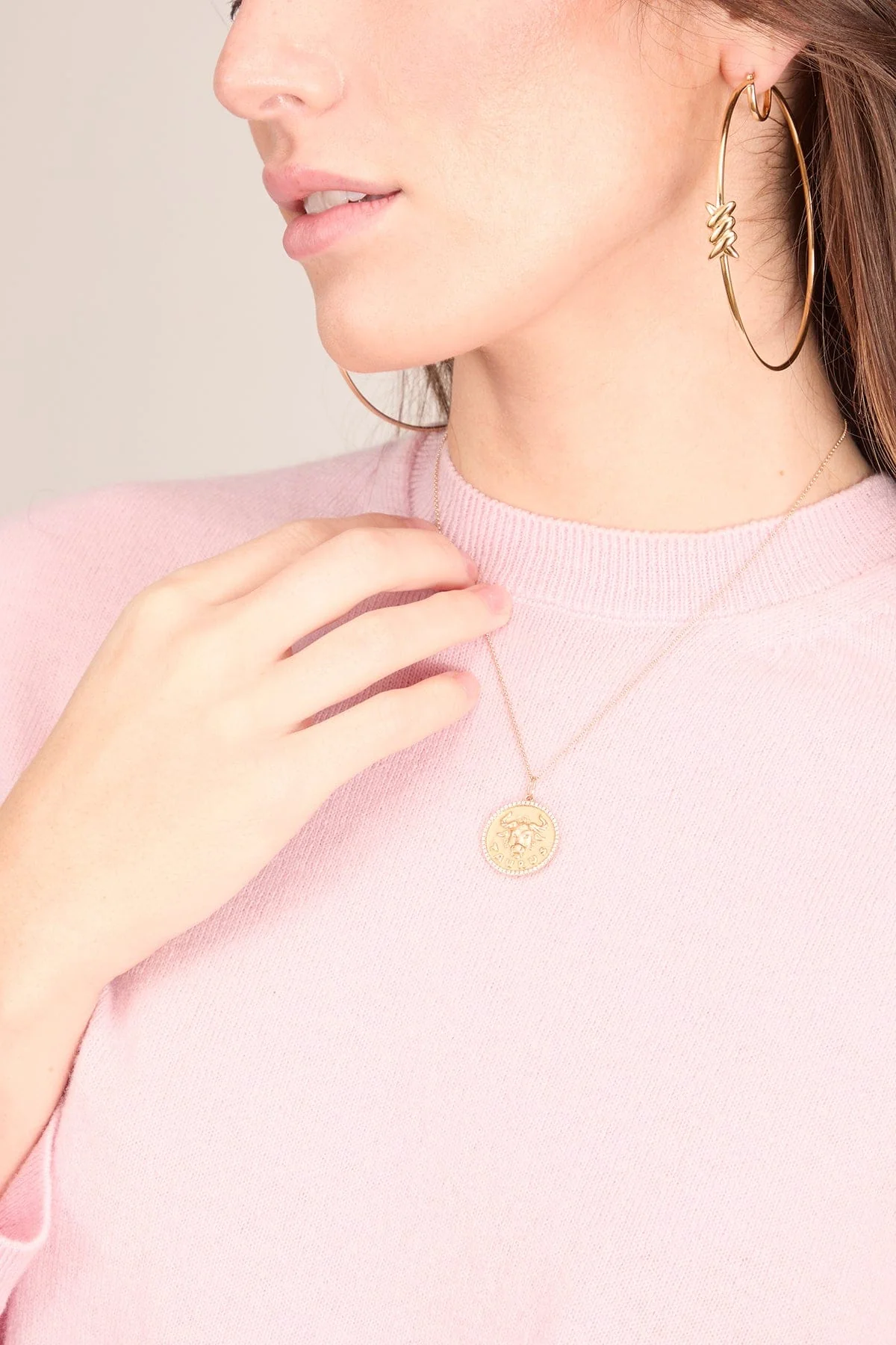 Taurus Zodiac Necklace with Diamonds in 14k Yellow Gold - Image 2