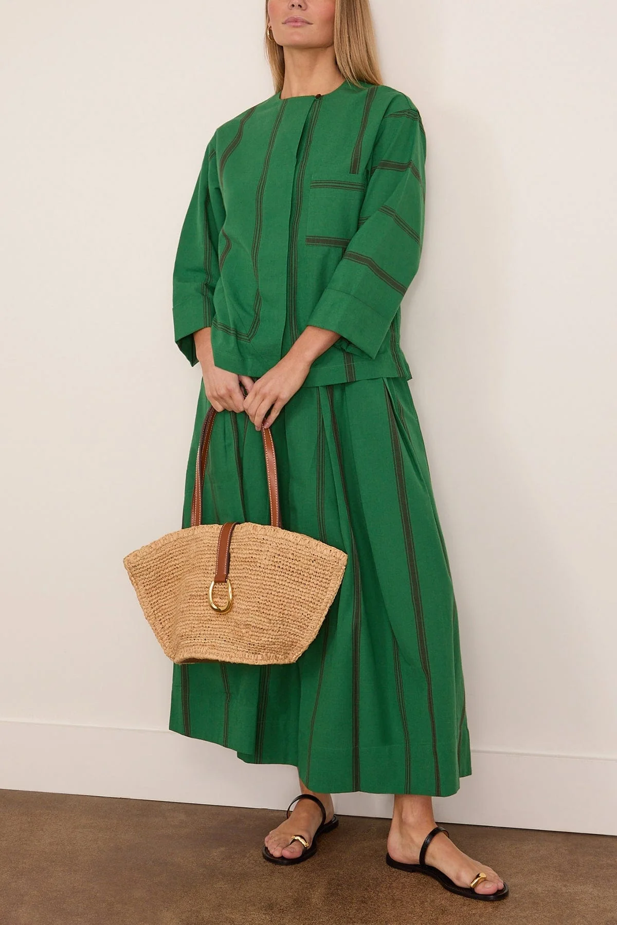 Tea Towel Stripe Cotton Skirt in Sea Green - Image 2