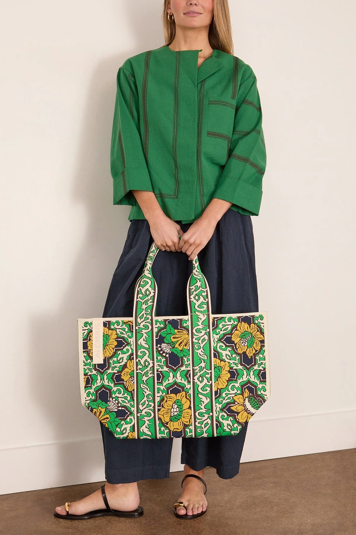 Tea Towel Stripe Long Sleeve Top in Sea Green - Image 2