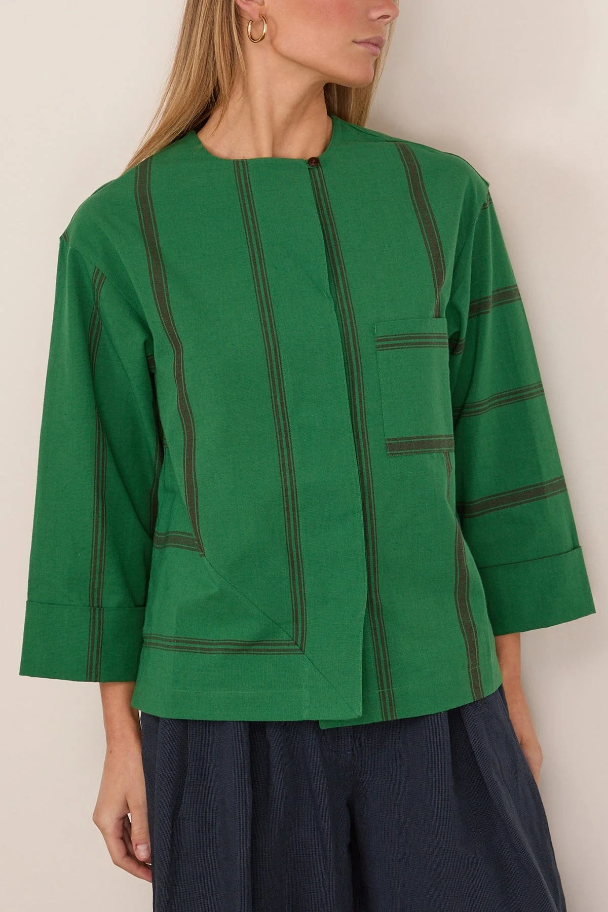 Tea Towel Stripe Long Sleeve Top in Sea Green - Image 3