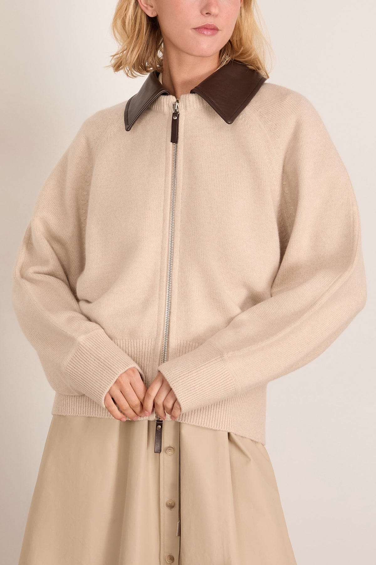 The Conrad Knit Jacket in Oatmeal/Brown - Image 3