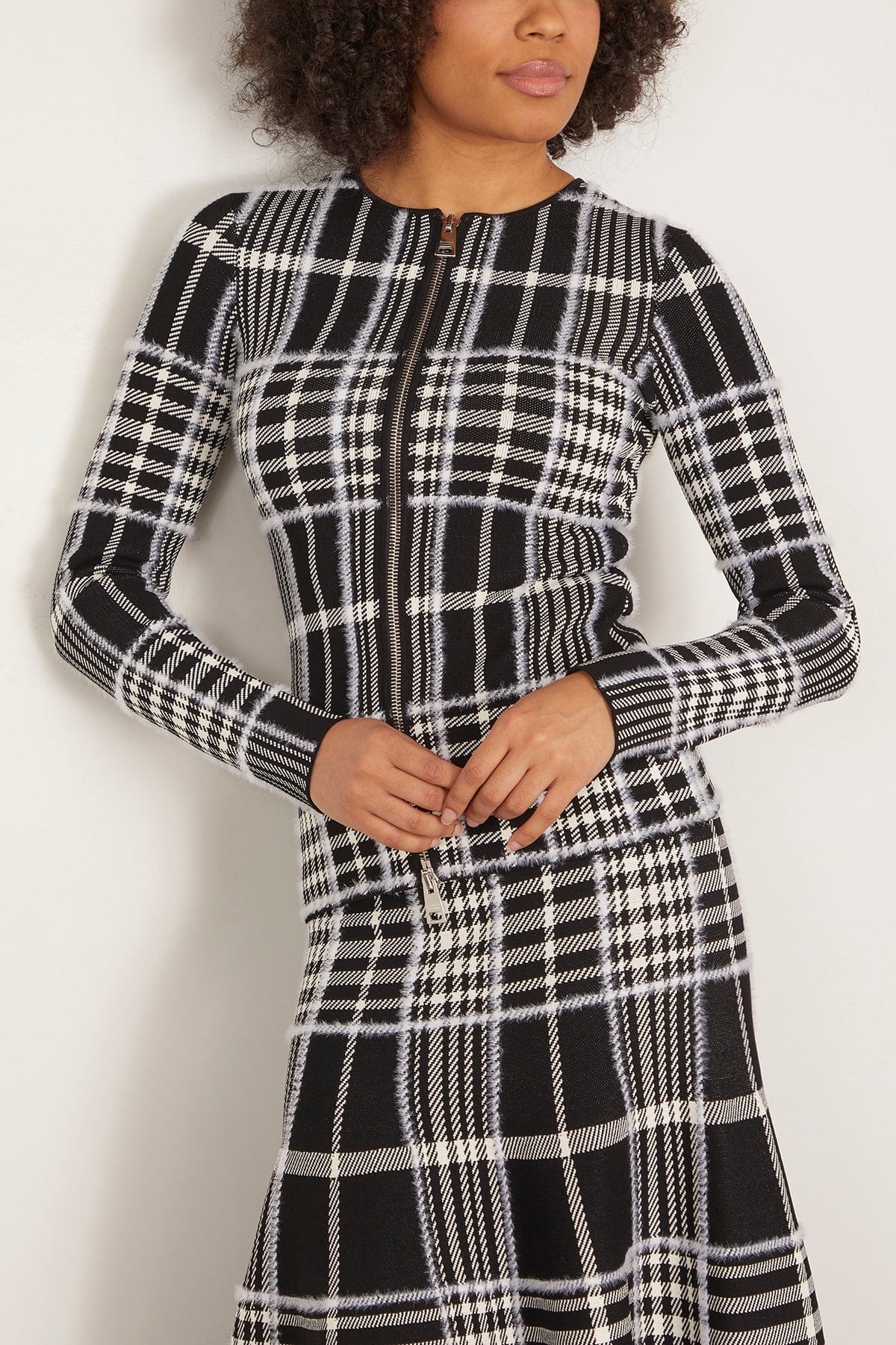 The Greer Zip Front Knit Cardigan in Black Plaid - Image 3