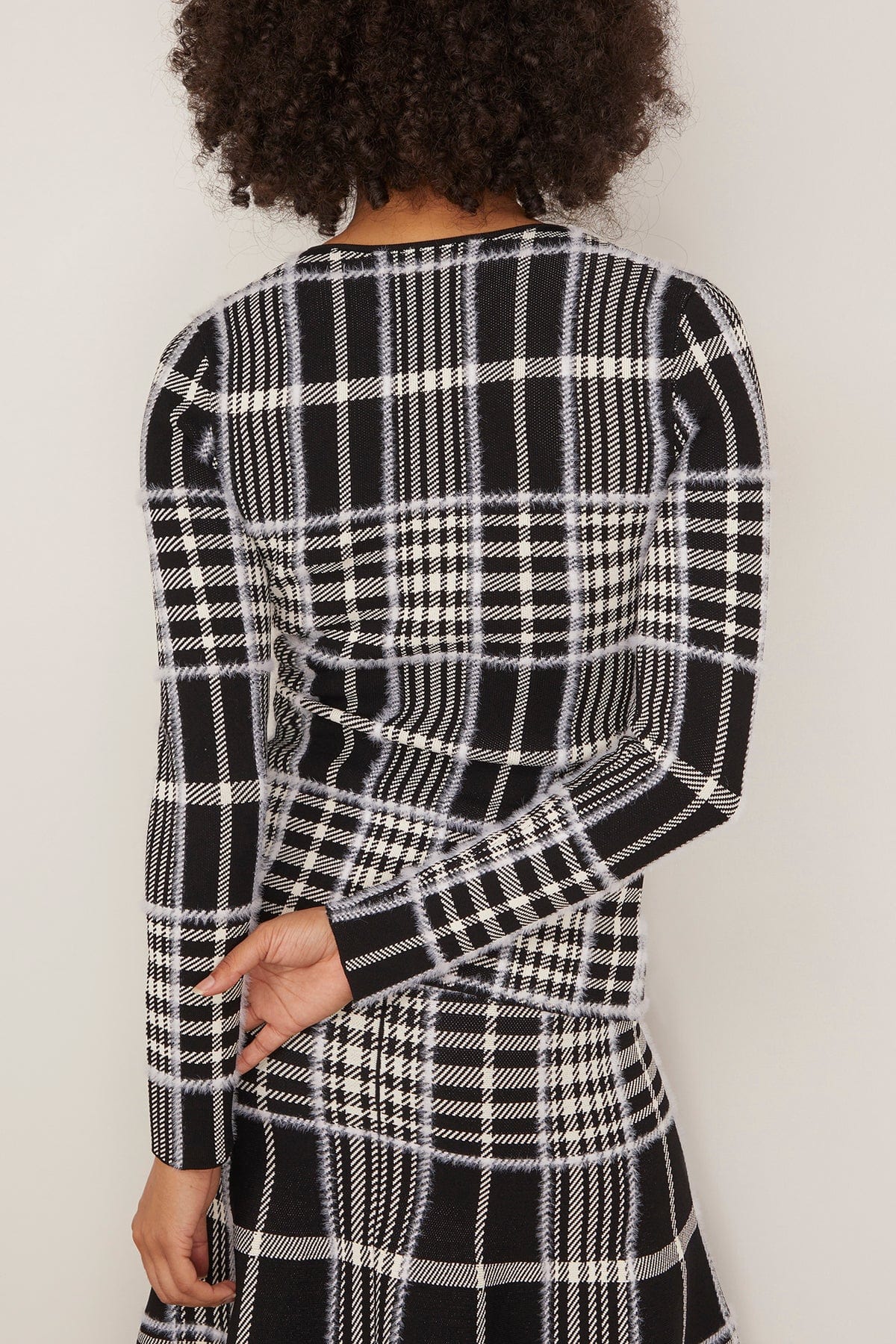 The Greer Zip Front Knit Cardigan in Black Plaid - Image 4