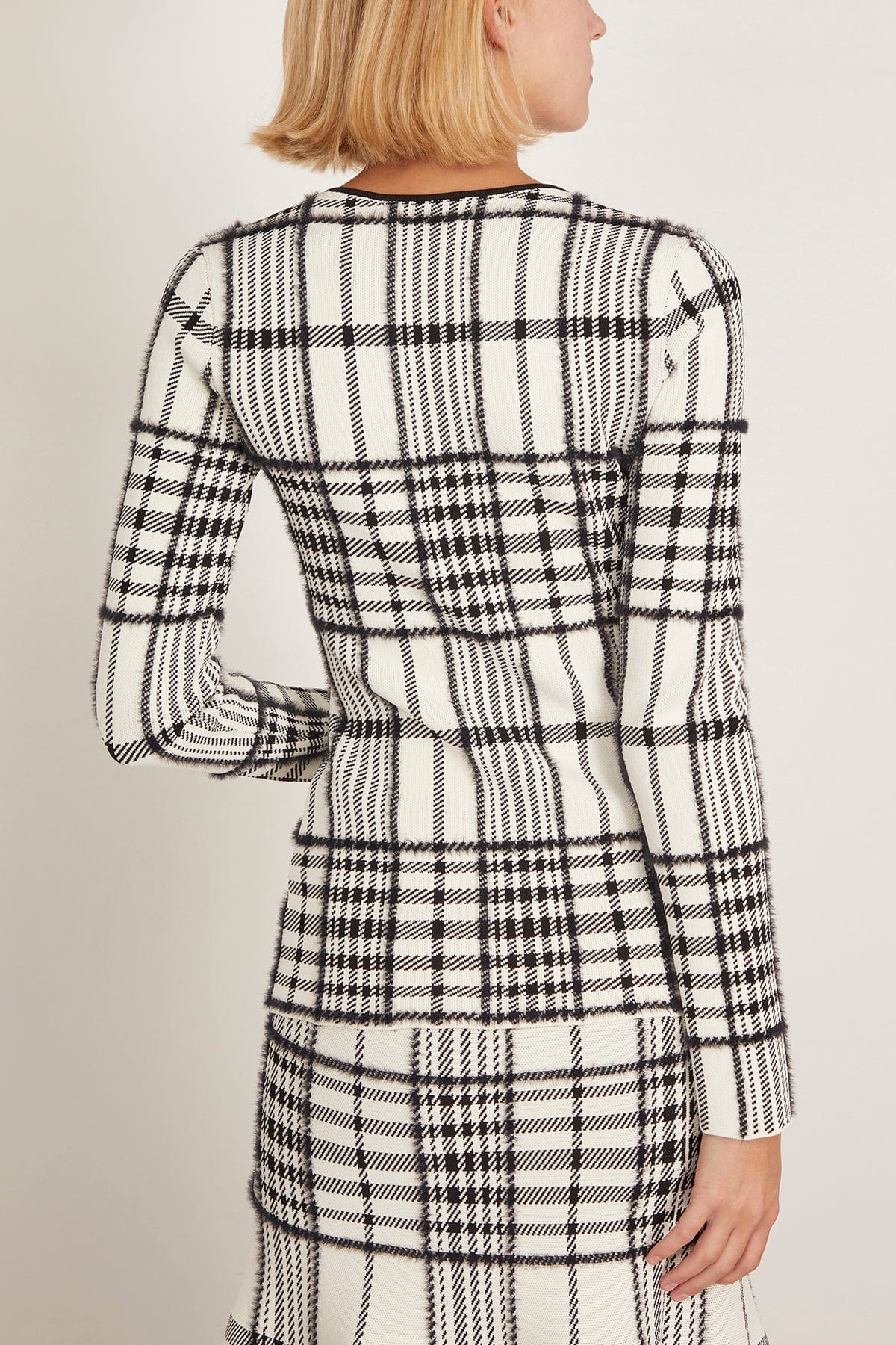 The Greer Zip Front Knit Cardigan in Ivory Plaid - Image 4