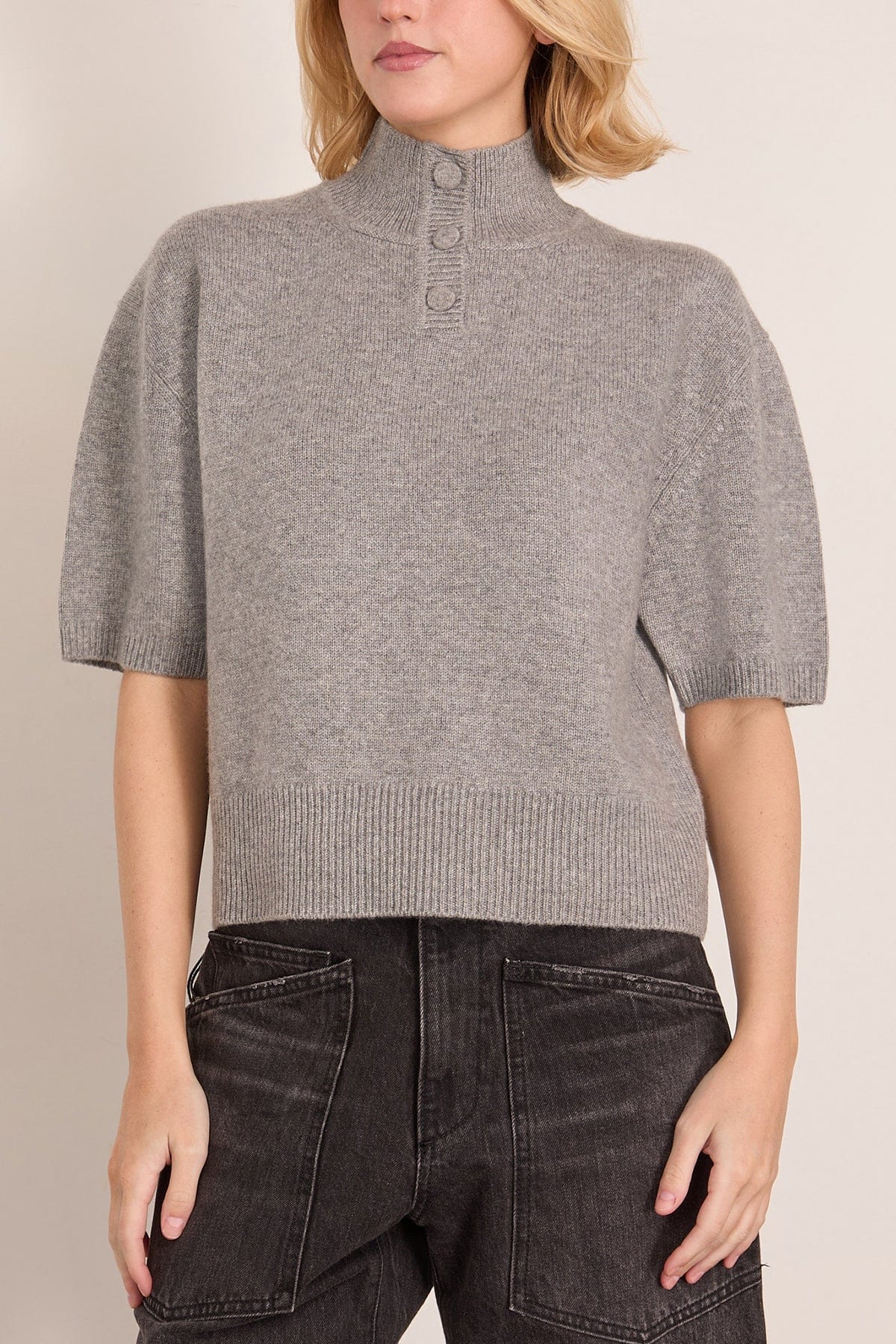 The Kinley Cropped Henley in Husky Grey - Image 3