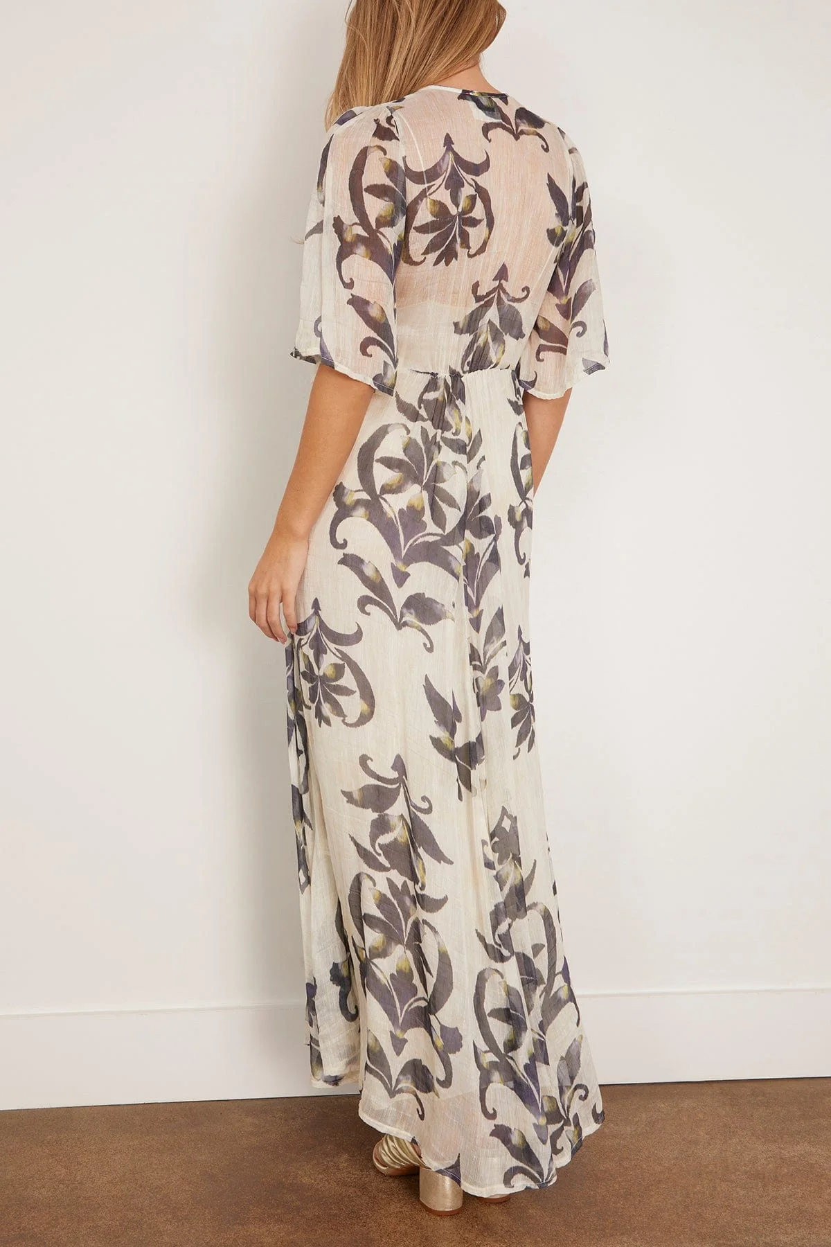 The Secret Lily Print Linen Silk Gauze Dress in Orchidea - Image 4