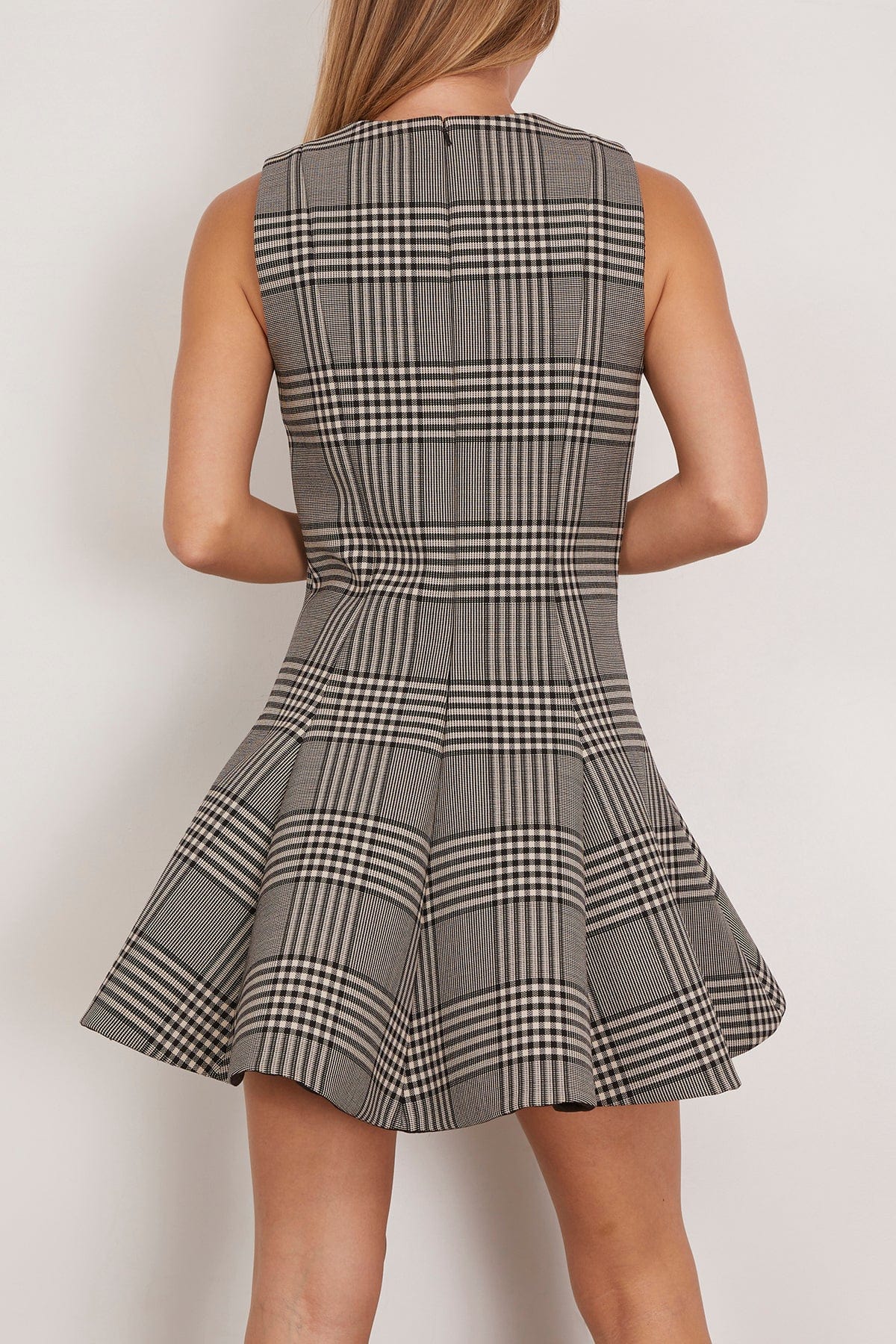 The Sophie Crew Neck Fitted Mini Dress in Prince of Wales Plaid - Image 4