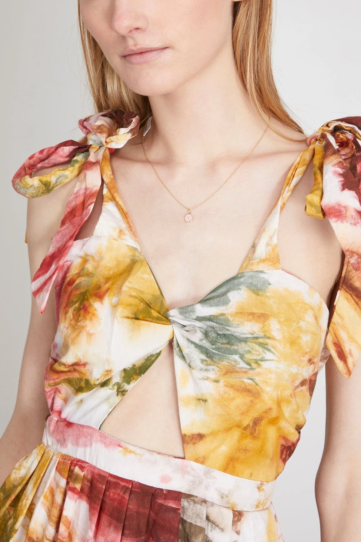 Tiny Blush Enamel Butterfly Medallion Necklace in Yellow Gold - Image 2