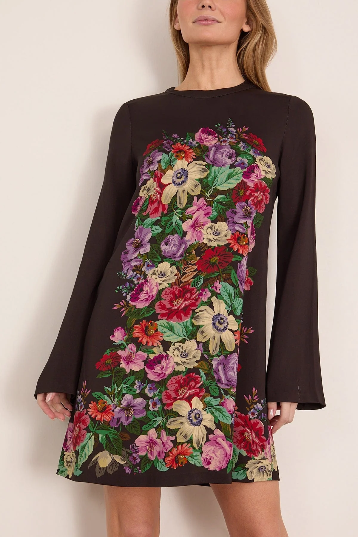Viktoria Print Long Sleeve Mini Dress in Multi - Image 3