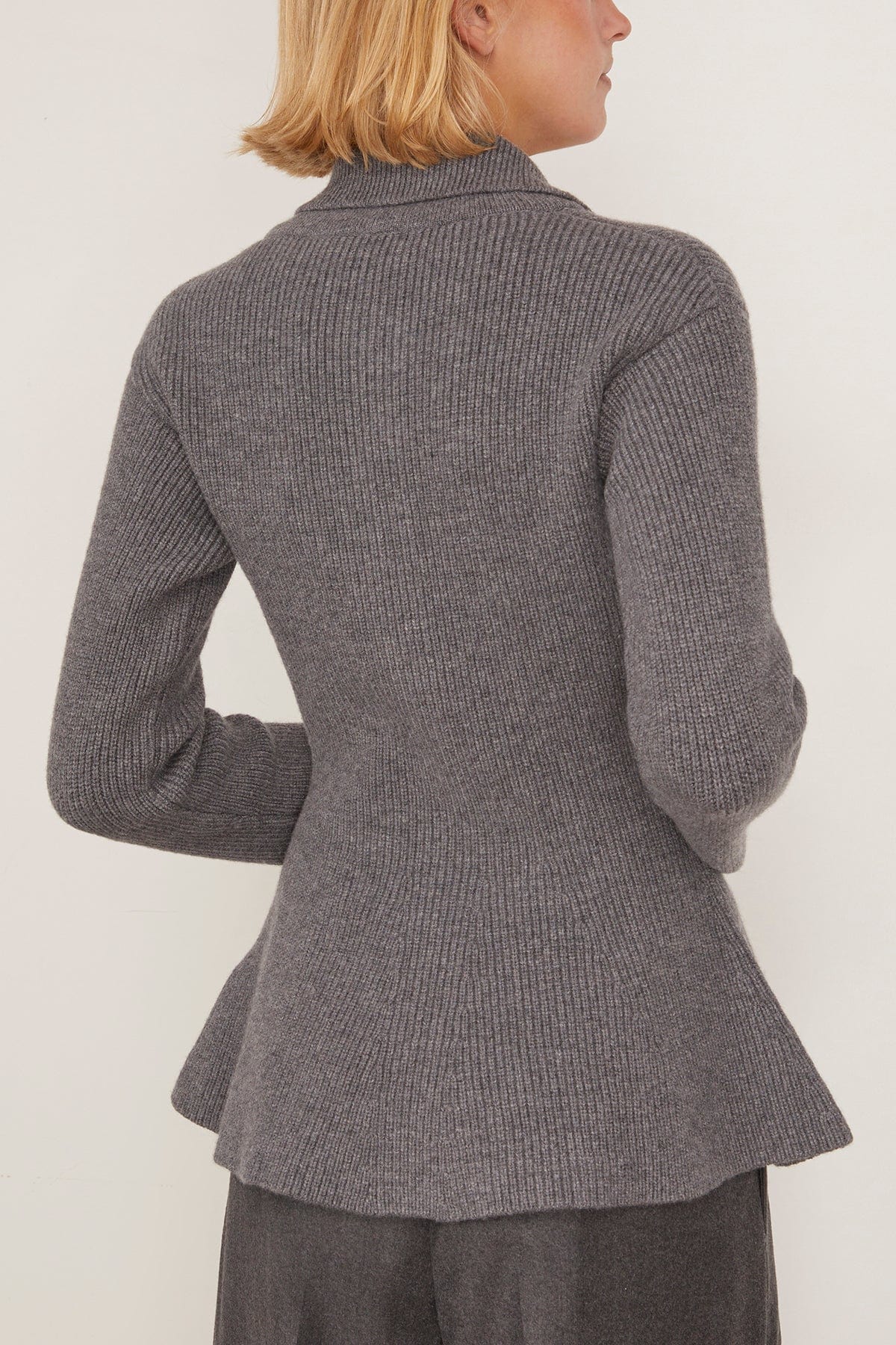 Waisted Rib Cardigan in Dark Grey Melange - Image 4
