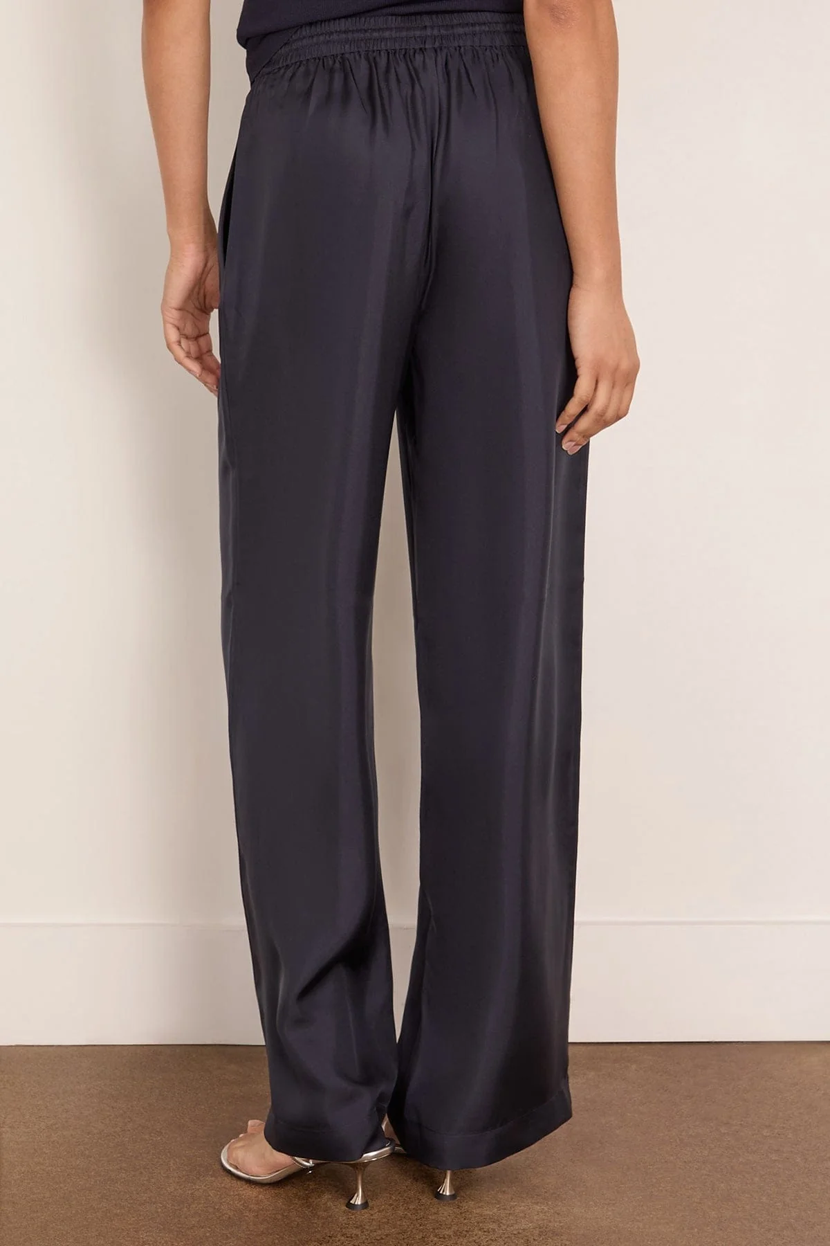 Wide Leg Silk Trousers in Night - Image 4