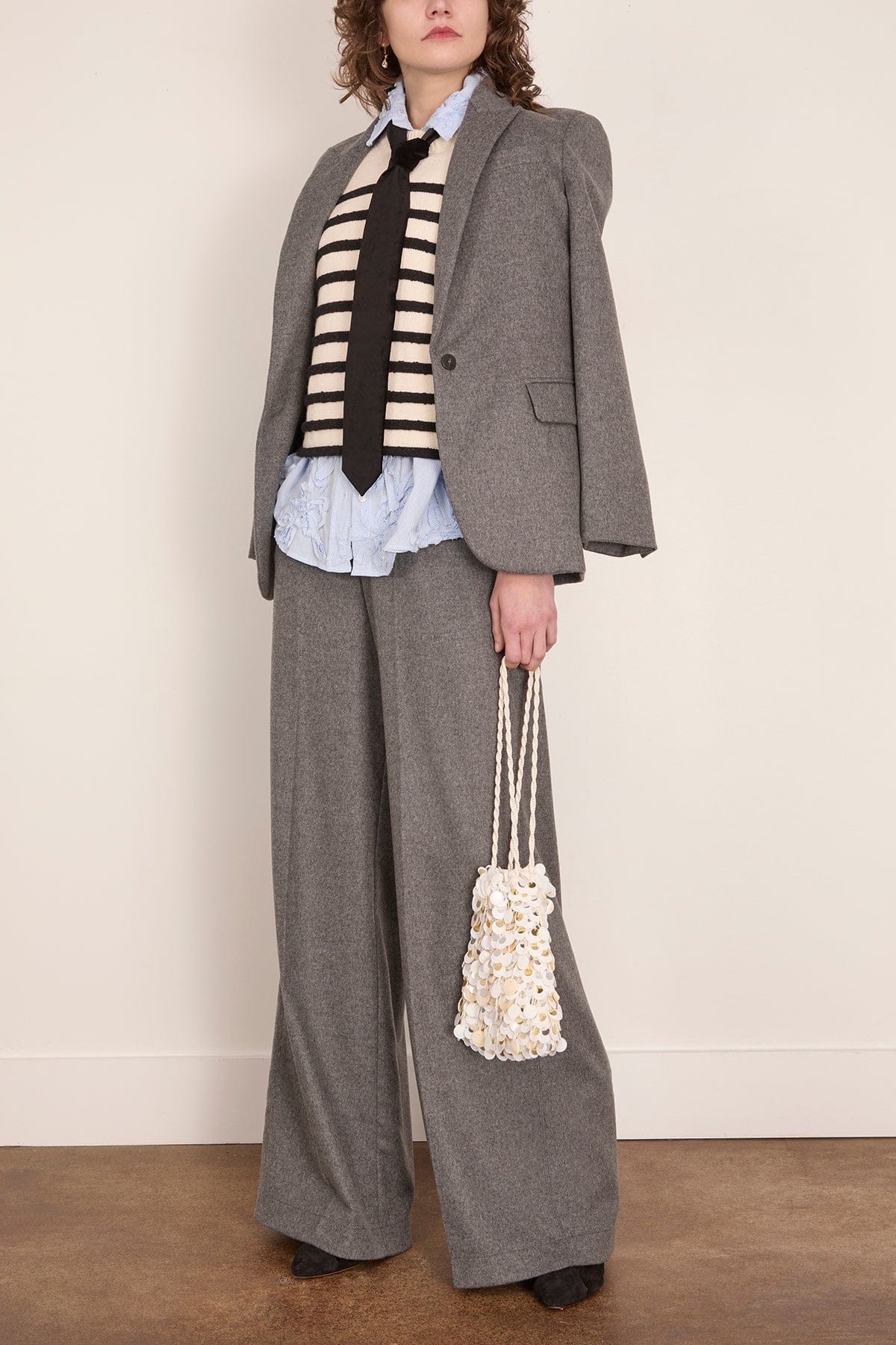Wool Cloth Palazzo Pants in Grigio Melange - Image 2