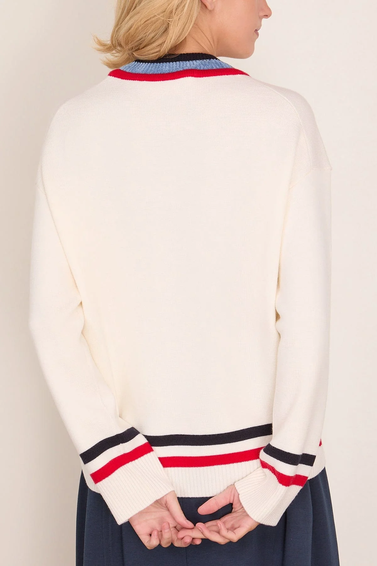 Wool V-Neck Sweater in Cream - Image 4