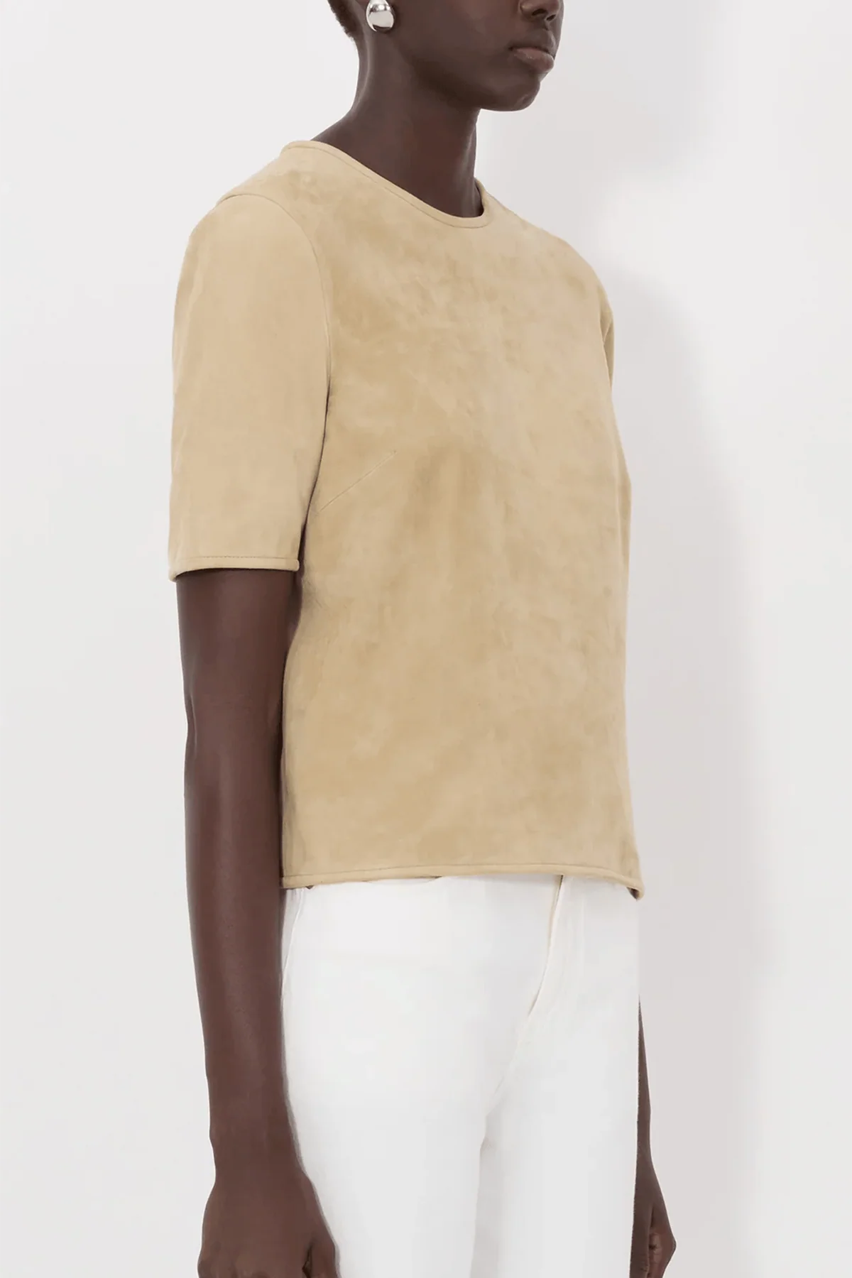 Zaida Suede Boxy T-Shirt in Beige - Image 3